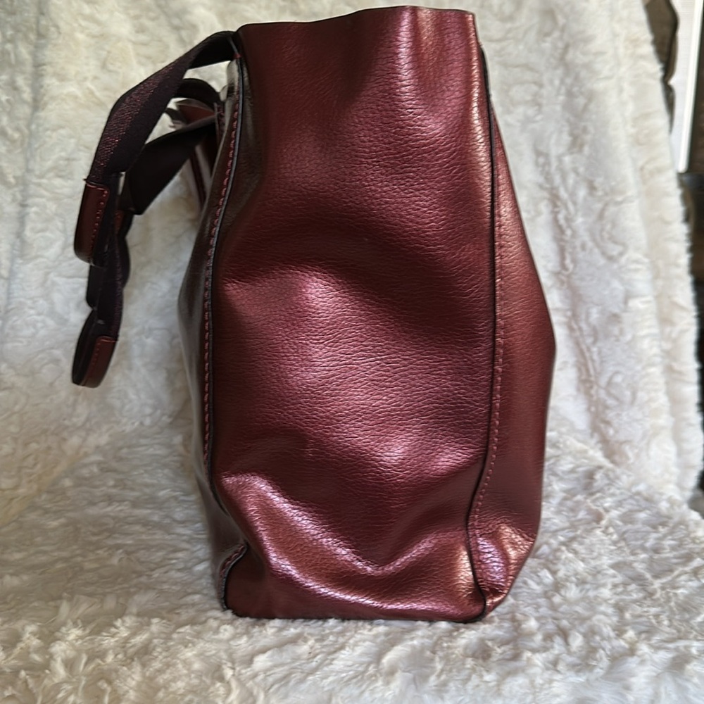 Coach Metallic Red Leather Derby Tote.       EUC - Picture 3 of 6